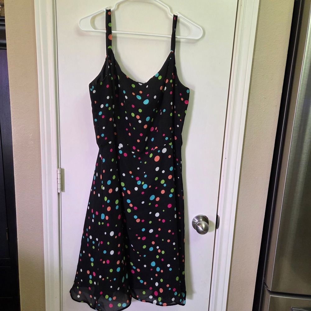K & Company Women 16 Black Multi Color Polka Dot Confetti Fit Flare Party Dress
